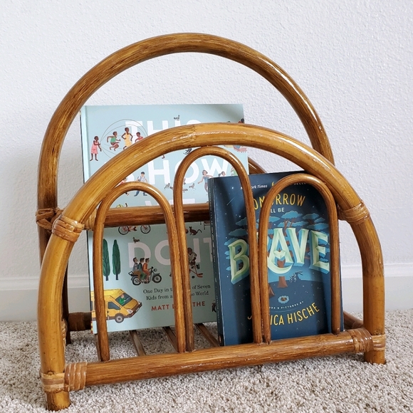 Vintage Rattan Arched Magazine Rack